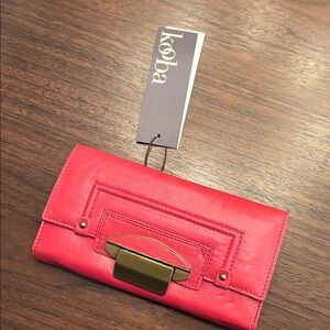 Kooba red and bronze Leather Clutch Wallet